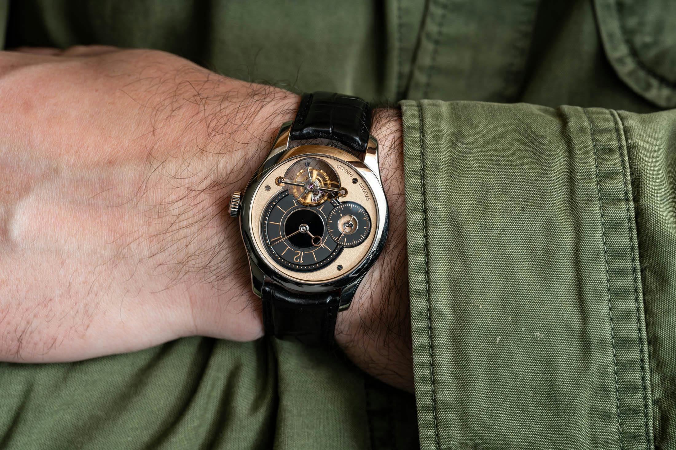 Sylvain Pinaud Tourbillon Wrist Shot Black Dial Upside Down
