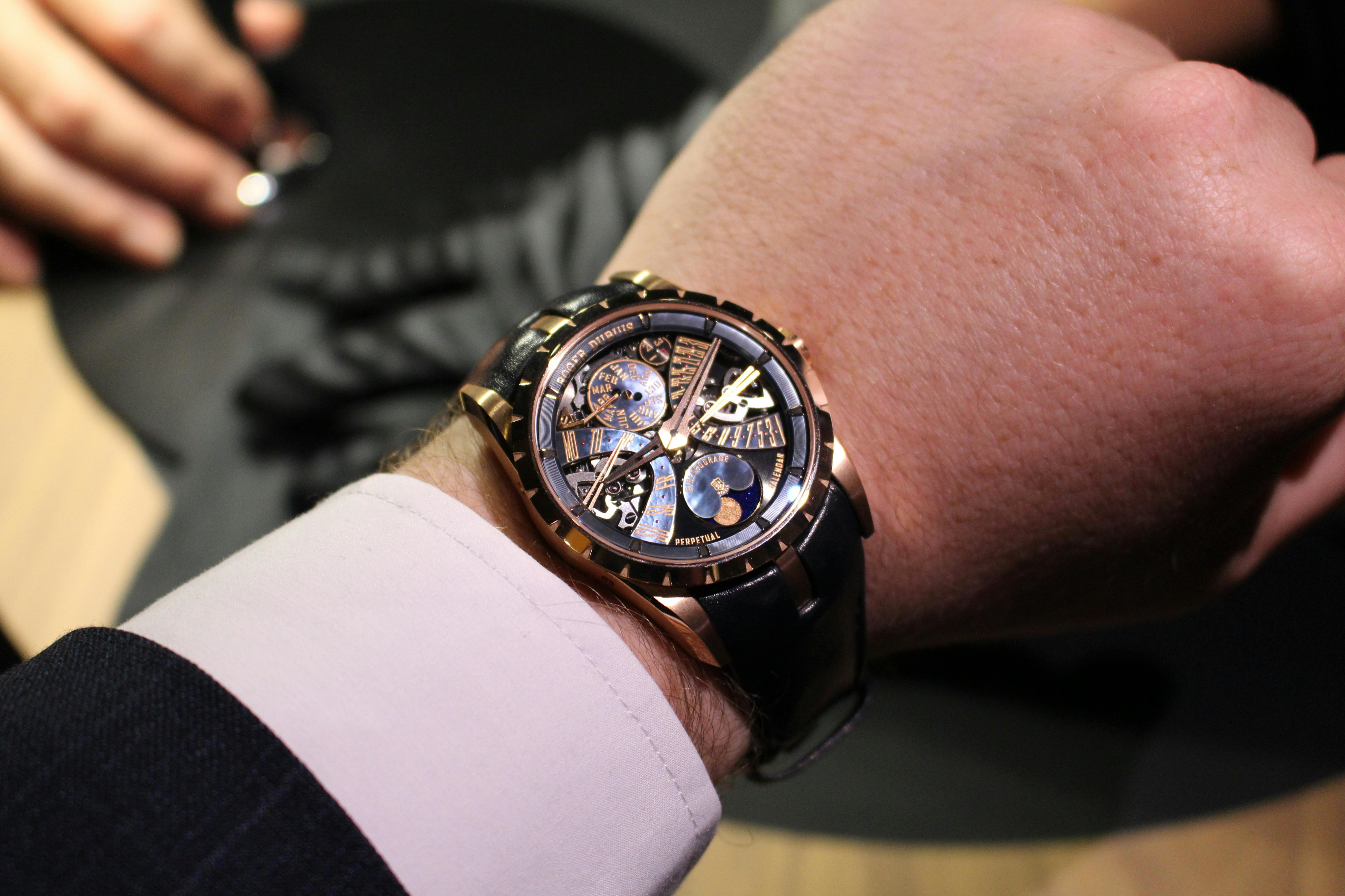 Roger Dubuis Excalibur Biretrograde Perpetual Calendar on wrist