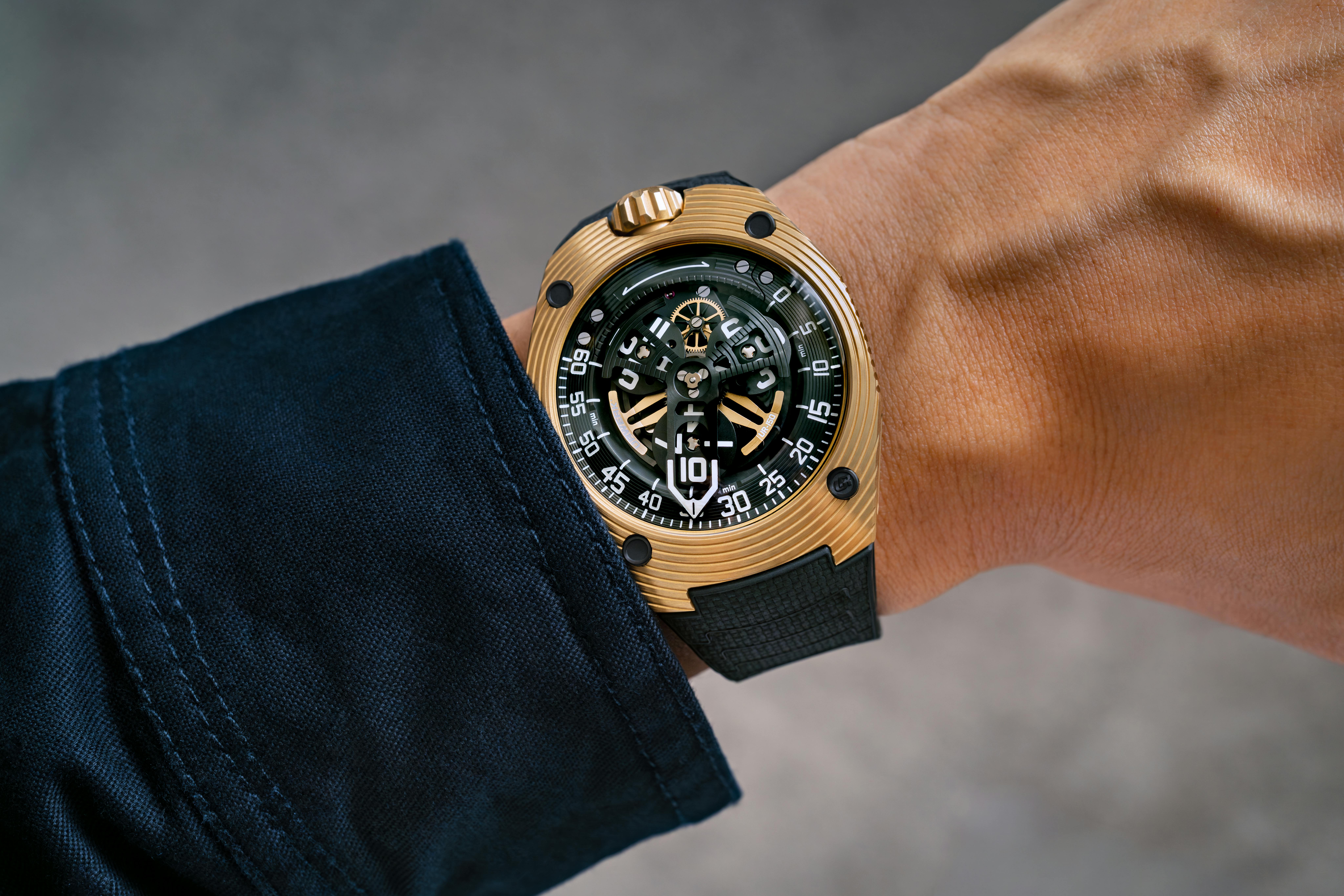 Urwerk UR-150 Golden Scorpion on wrist