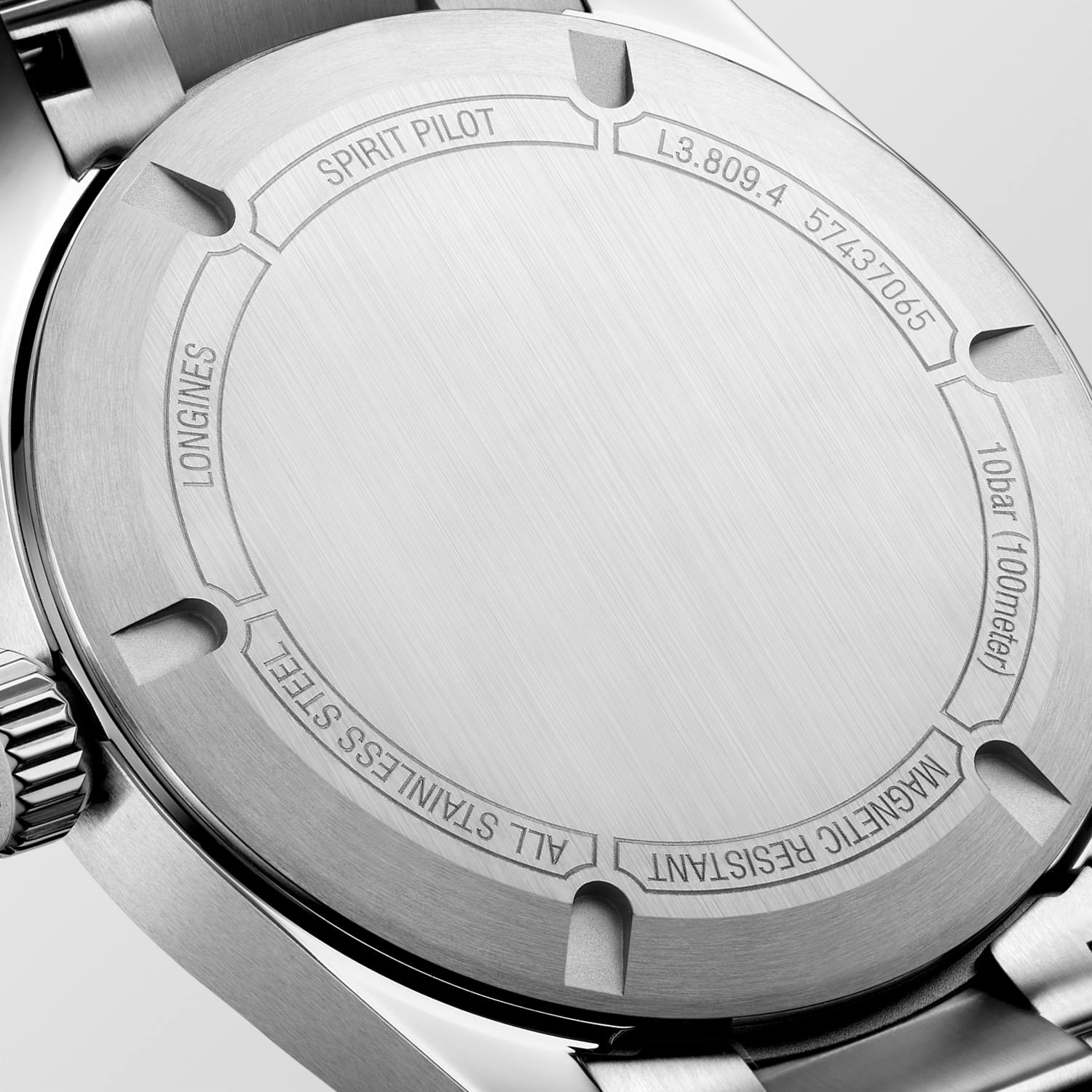 Longines Spirit Pilot matte blue caseback