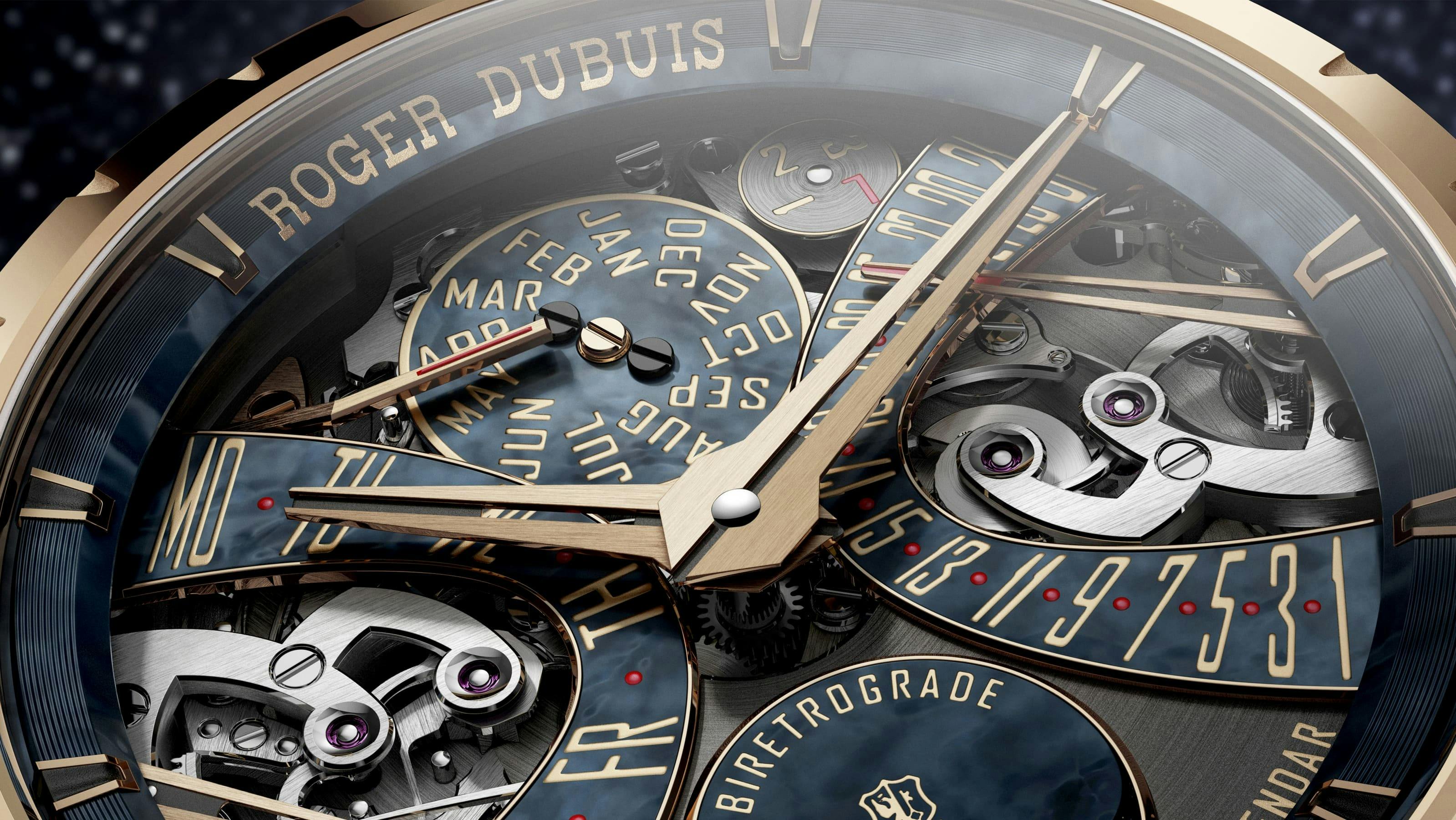 Roger Dubuis Excalibur Biretrograde Perpetual Calendar dial angle