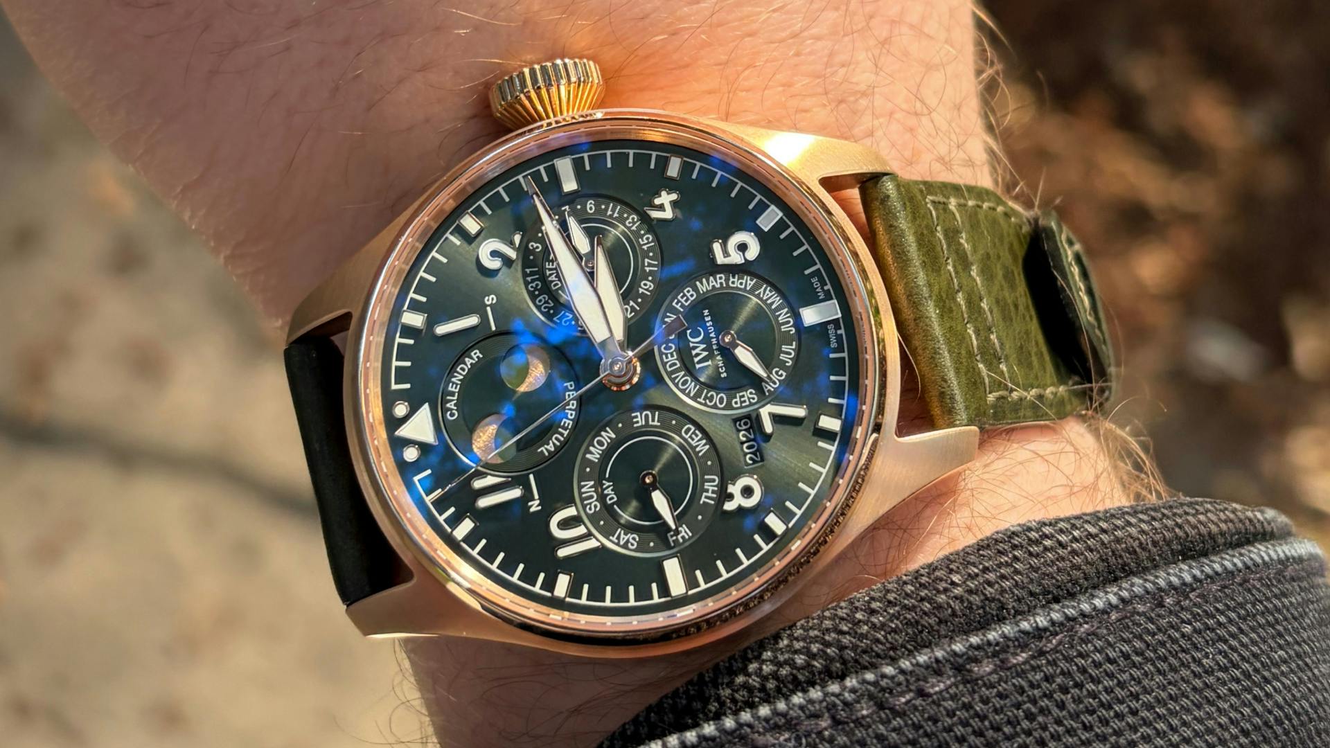 IWC Big Pilot’s Watch Perpetual Calendar ProSet gold on wrist